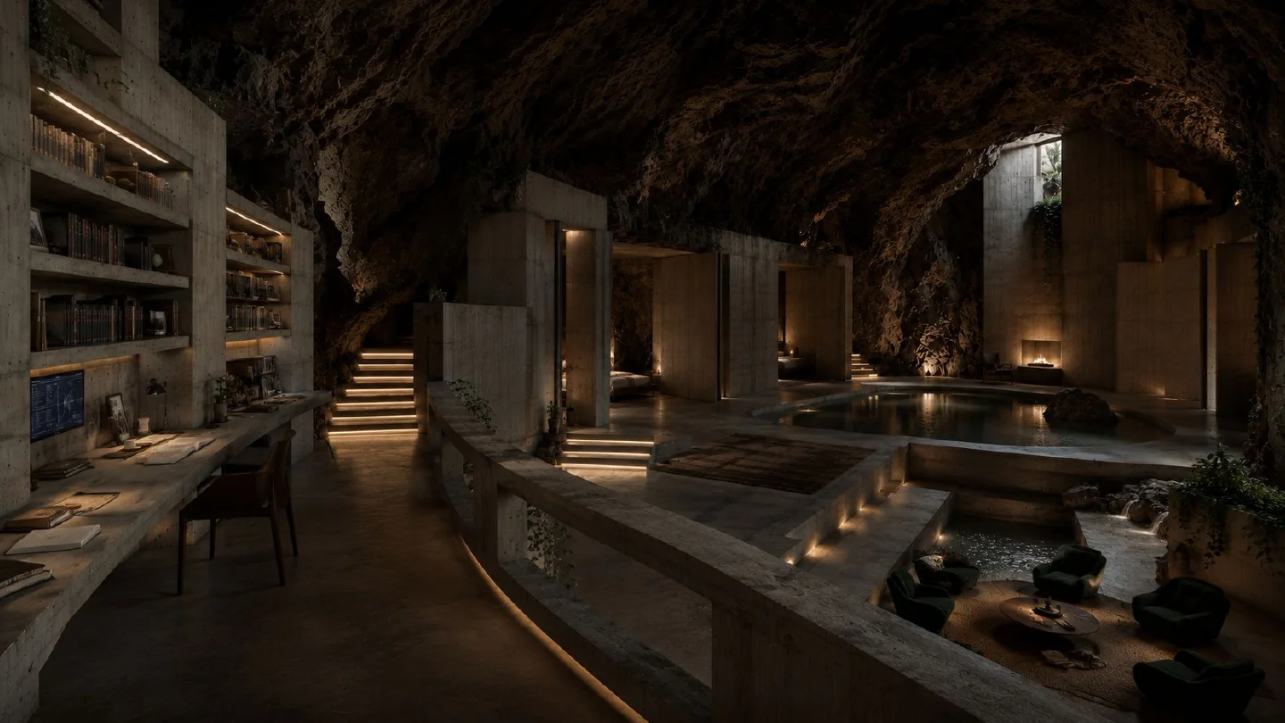 Archive workstation within the cave residence